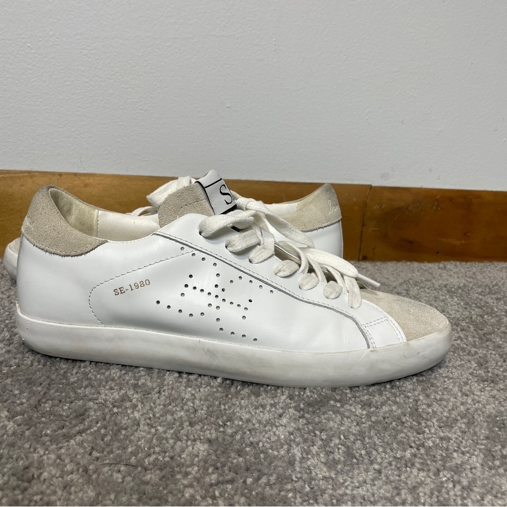 Sam Edelman SE 1980 Pre-distressed White Aubrie leather Sneakers Women’s 7.5M - Picture 2 of 8